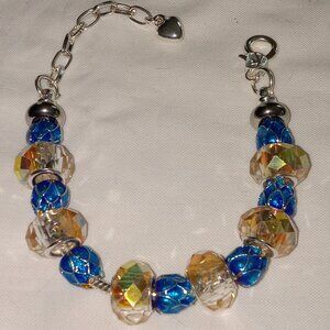 Blue and Gold Adjustable Murano Glass Bead Bracelet